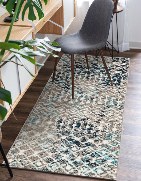 Mediterranean Lattice Collection Area Rug - Santorini (Multi Gray Blue) Runner Multi Gray Blue  lifestyle 4