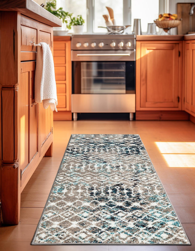 Mediterranean Lattice Collection Area Rug - Santorini (Multi Gray Blue) Runner Multi Gray Blue  lifestyle 5