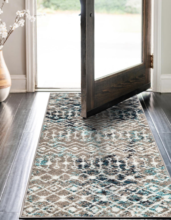 Mediterranean Lattice Collection Area Rug - Santorini (Multi Gray Blue) Runner Multi Gray Blue  lifestyle 6