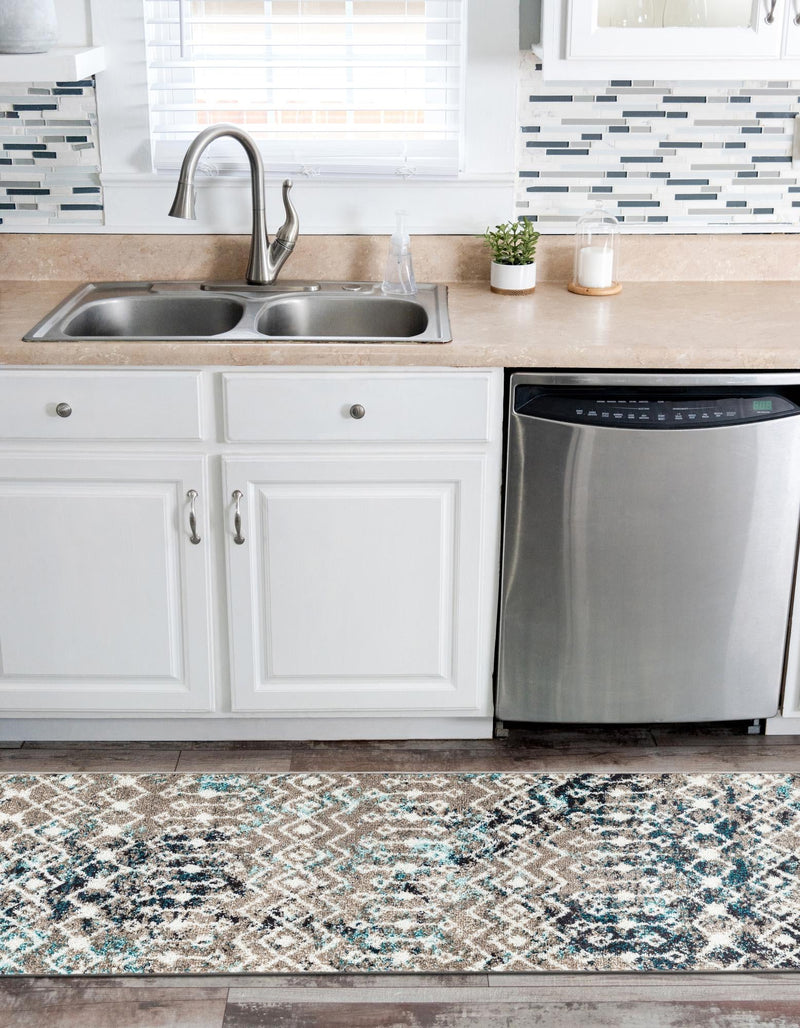 Mediterranean Lattice Collection Area Rug - Santorini (Multi Gray Blue) Runner Multi Gray Blue  lifestyle 7