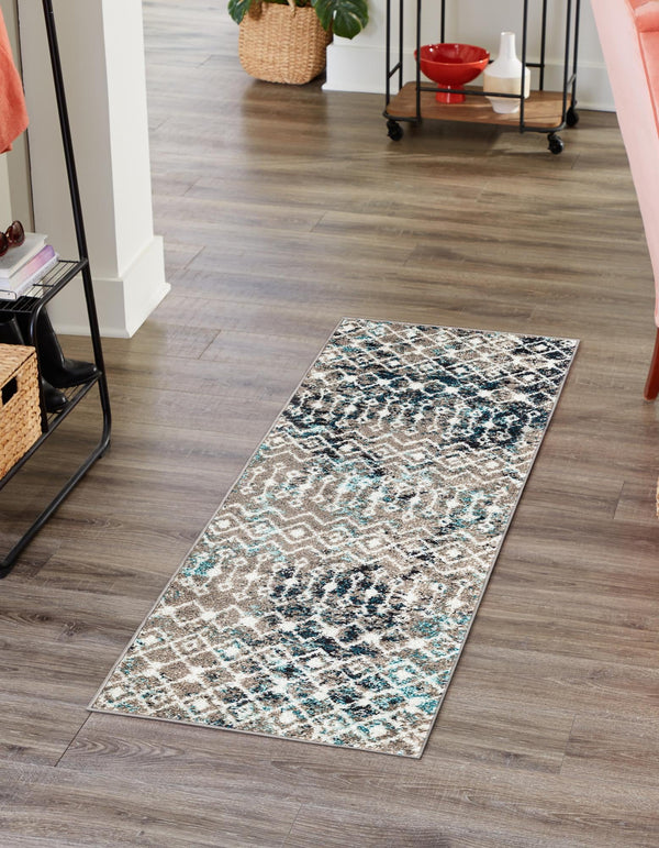 Mediterranean Lattice Collection Area Rug - Santorini (Multi Gray Blue) Runner Multi Gray Blue  lifestyle 8