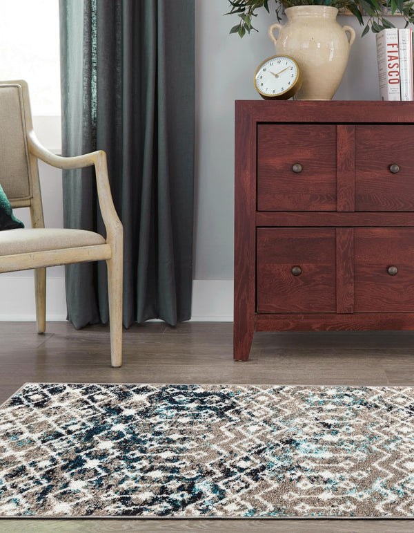 Mediterranean Lattice Collection Area Rug - Santorini (Multi Gray Blue) Runner Multi Gray Blue  lifestyle 9