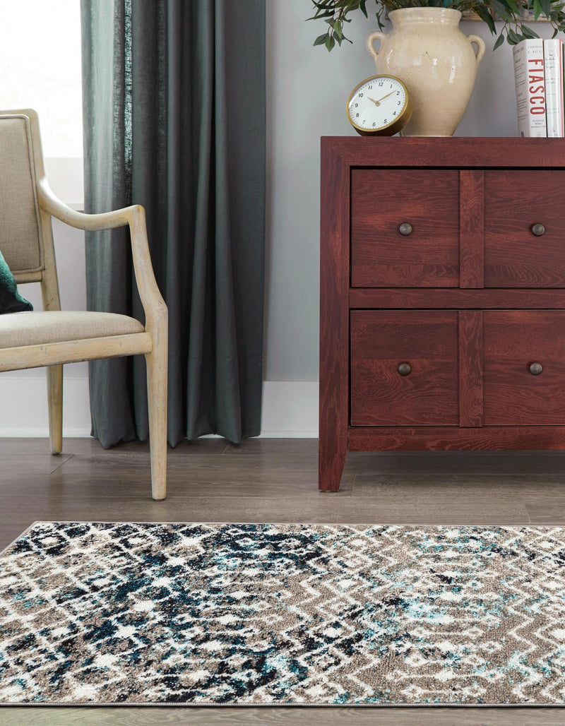 Mediterranean Lattice Collection Area Rug - Santorini (Multi Gray Blue) Runner Multi Gray Blue  lifestyle 9