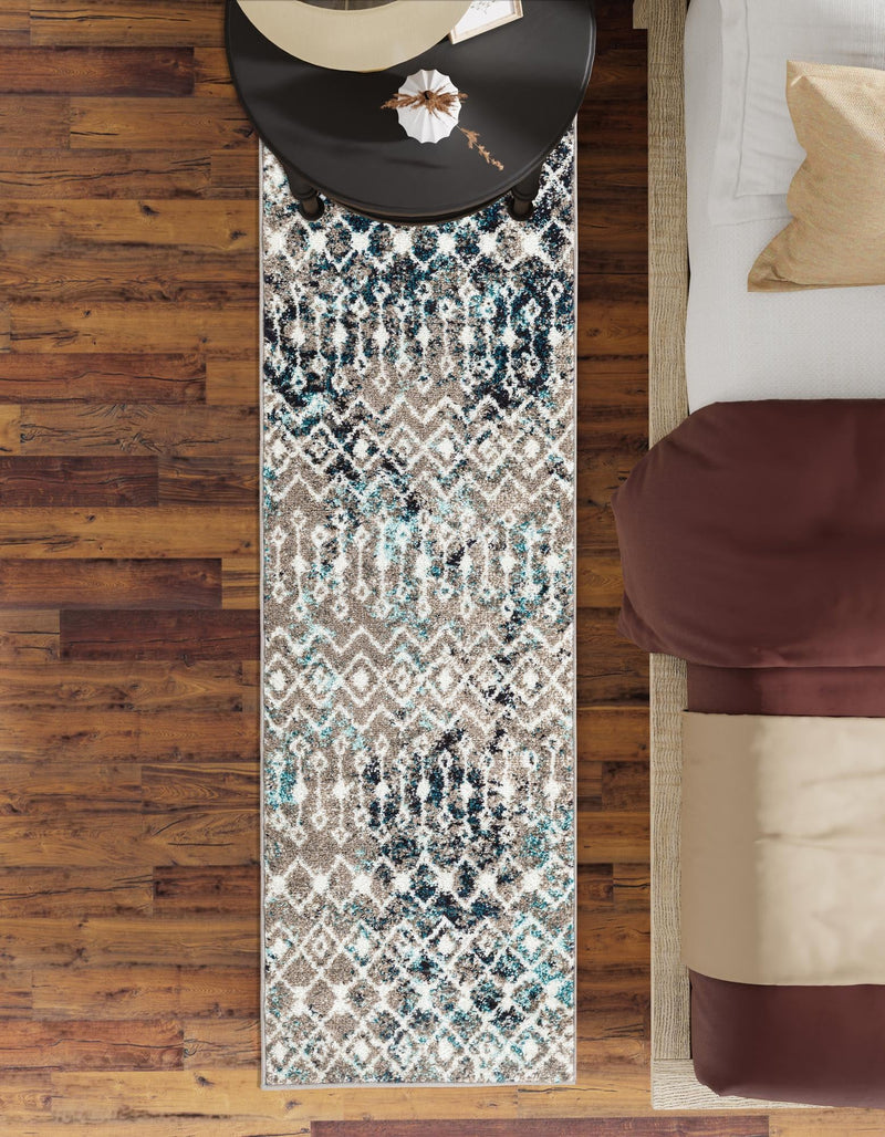 Mediterranean Lattice Collection Area Rug - Santorini (Multi Gray Blue) Runner Multi Gray Blue  lifestyle 10