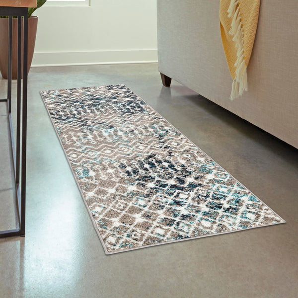 Mediterranean Lattice Collection Area Rug - Santorini (Multi Gray Blue) Runner Multi Gray Blue  lifestyle 23