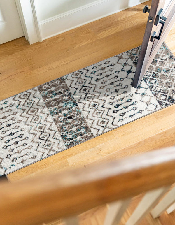 Mediterranean Lattice Collection Area Rug -  Casablanca (Ivory Gray Blue) Runner Ivory Gray Blue  lifestyle 11