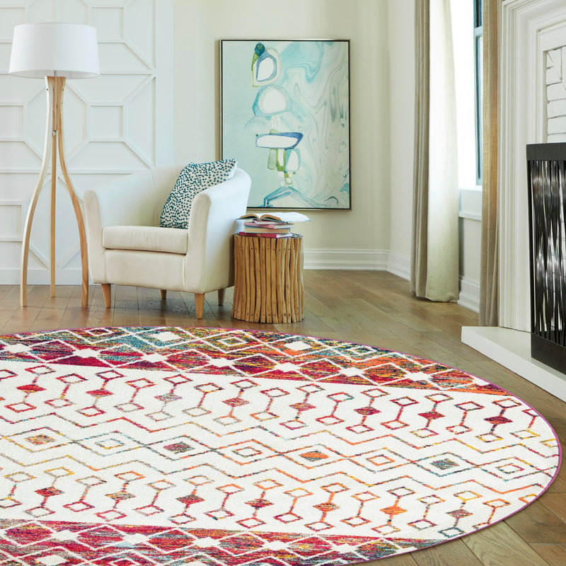 Mediterranean Lattice Collection Area Rug -  Casablanca (Ivory Multi) Round Ivory Multi  lifestyle 14