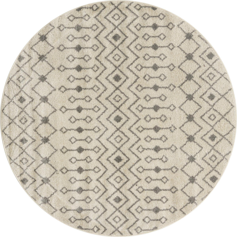 Mediterranean Lattice Collection Area Rug - Santorini (Ivory and Gray) Round Ivory and Gray  lifestyle 37