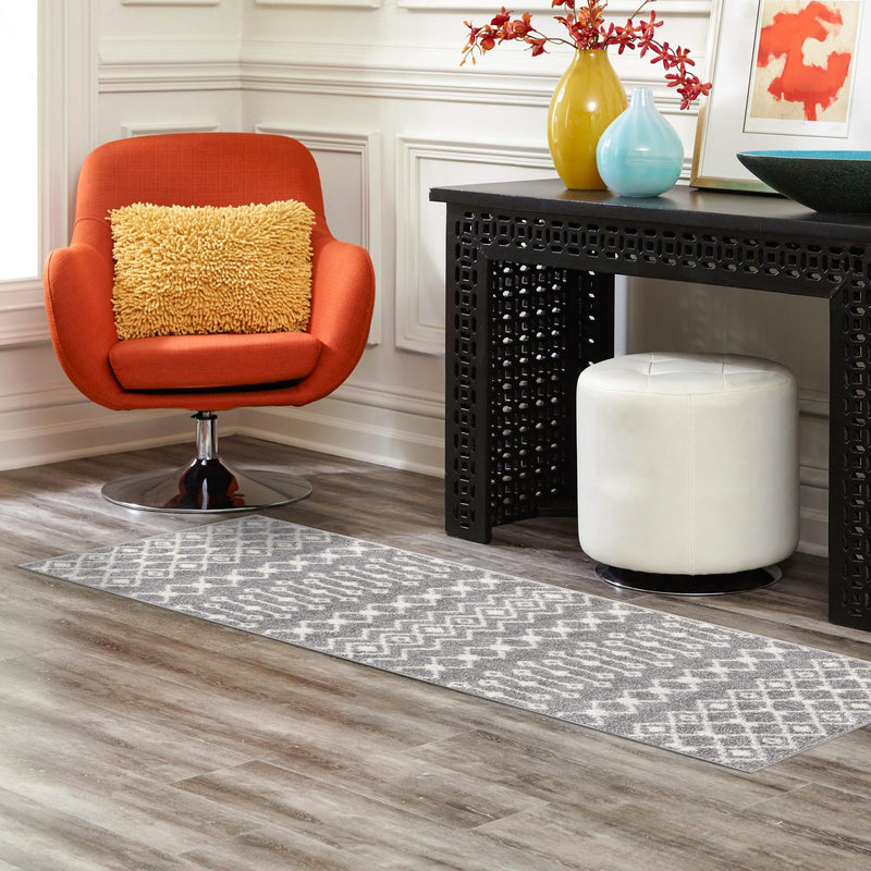Mediterranean Lattice Collection Area Rug - Santorini (Gray) Runner Gray  lifestyle 23