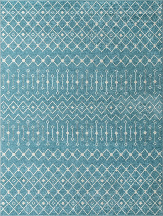 Mediterranean Lattice Collection Area Rug - Santorini (Aqua Blue) Rectangle Aqua Blue Main