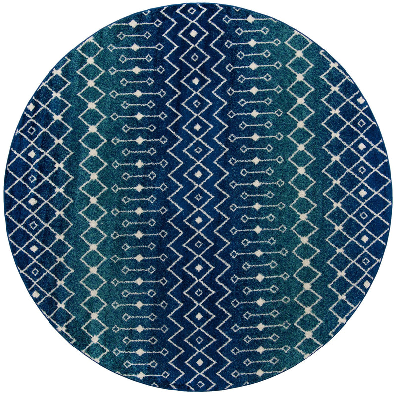 Mediterranean Lattice Collection Area Rug - Santorini (Navy and Teal) Round Navy and Teal Main
