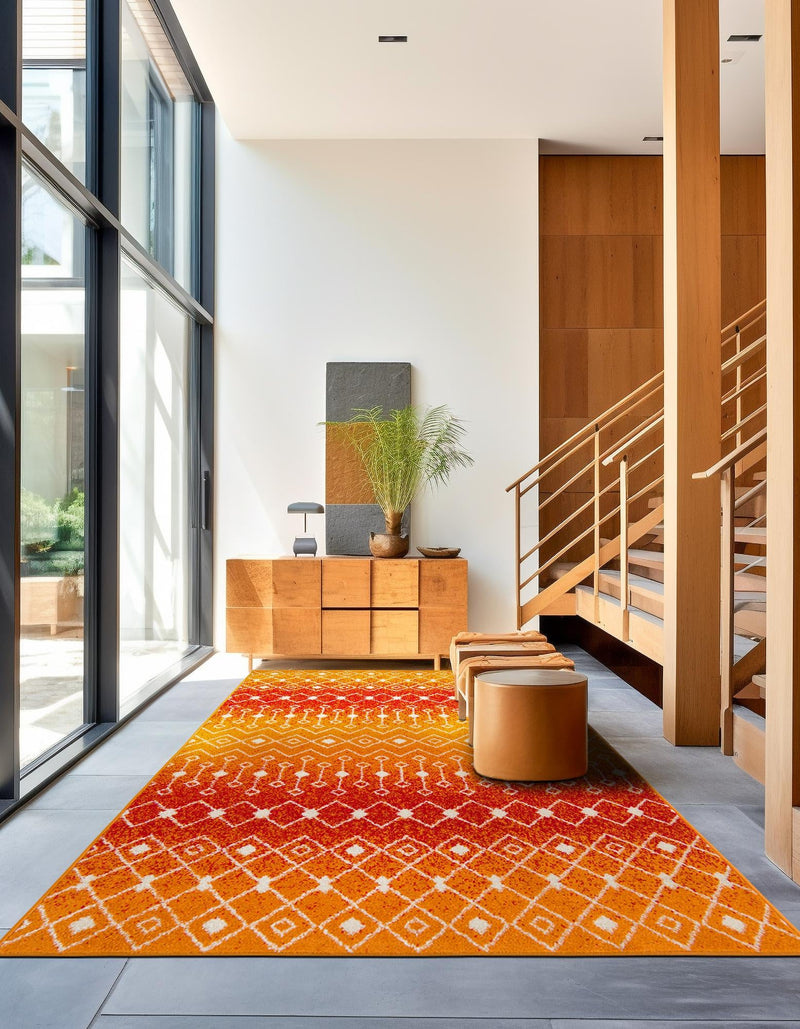 Mediterranean Lattice Collection Area Rug - Santorini (Orange and Red) Rectangle Orange and Red  lifestyle 11