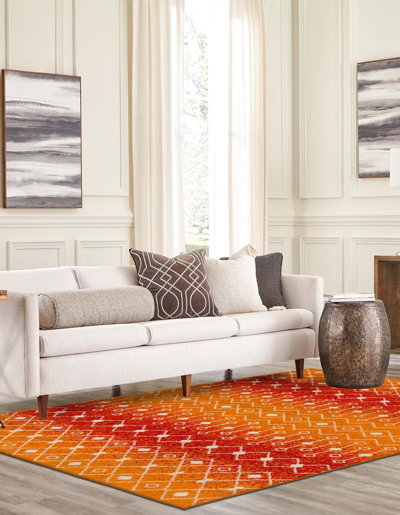 Mediterranean Lattice Collection Area Rug - Santorini (Orange and Red) Rectangle Orange and Red  lifestyle 12