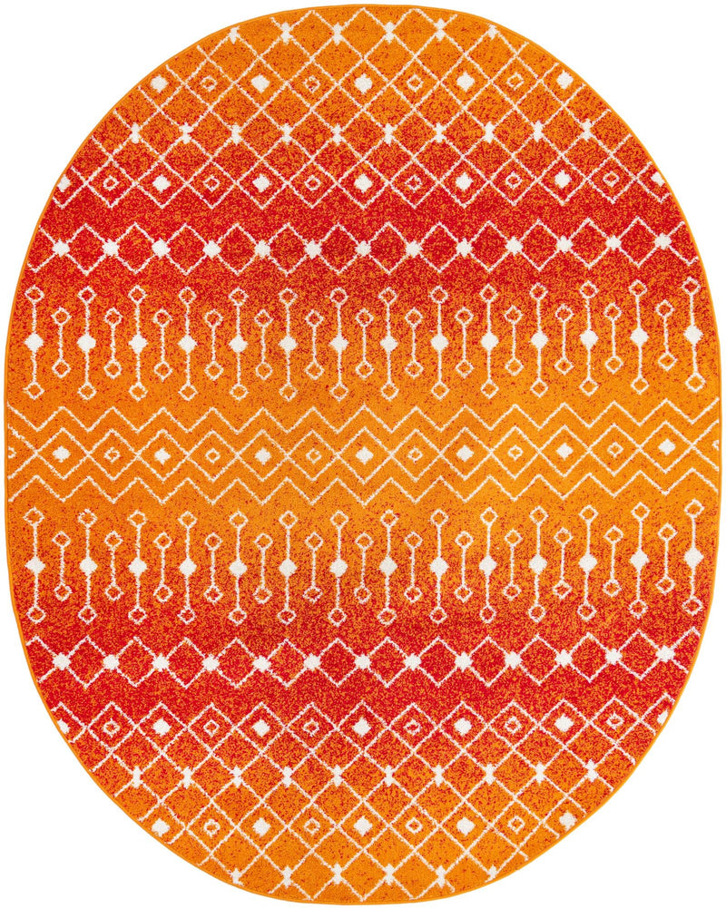 Mediterranean Lattice Collection Area Rug - Santorini (Orange and Red) Oval Orange and Red Main