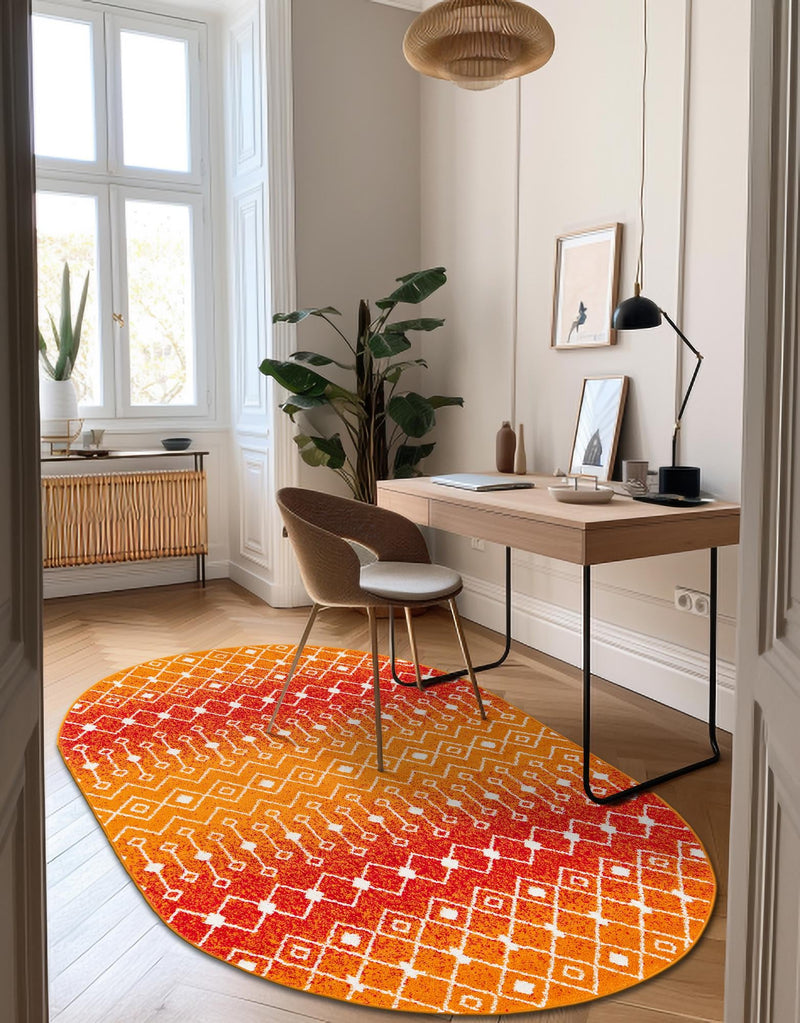 Mediterranean Lattice Collection Area Rug - Santorini (Orange and Red) Oval Orange and Red  lifestyle 9
