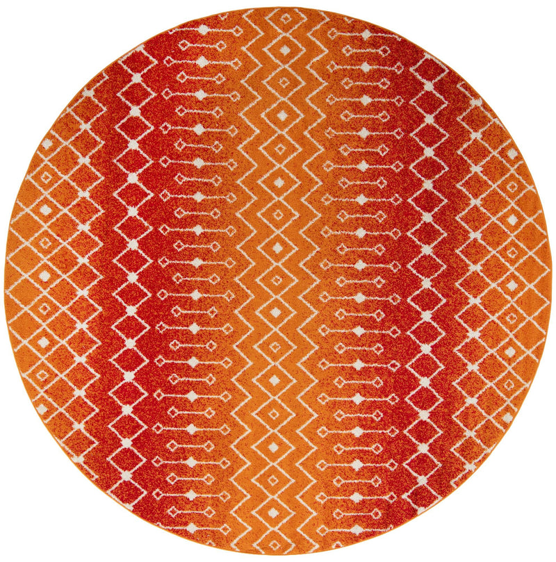 Mediterranean Lattice Collection Area Rug - Santorini (Orange and Red) Round Orange and Red Main