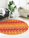 Mediterranean Lattice Collection Area Rug - Santorini (Orange and Red) Round Orange and Red  lifestyle 2