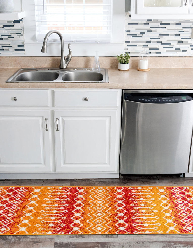 Mediterranean Lattice Collection Area Rug - Santorini (Orange and Red) Runner Orange and Red  lifestyle 31
