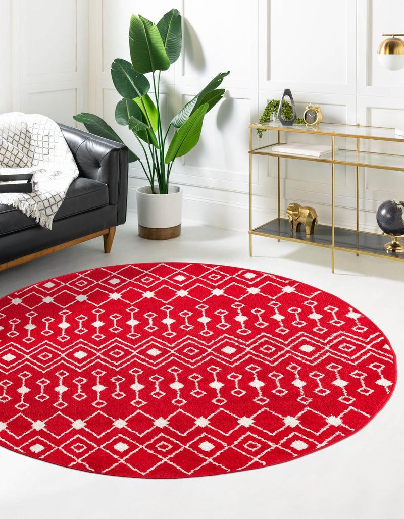 Mediterranean Lattice Collection Area Rug - Santorini (Burgundy Red) Round Burgundy Red  lifestyle 2
