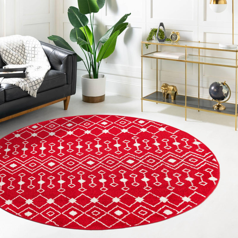 Mediterranean Lattice Collection Area Rug - Santorini (Burgundy Red) Round Burgundy Red  lifestyle 16