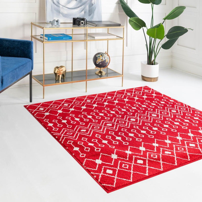 Mediterranean Lattice Collection Area Rug - Santorini (Burgundy Red) Square Burgundy Red  lifestyle 2