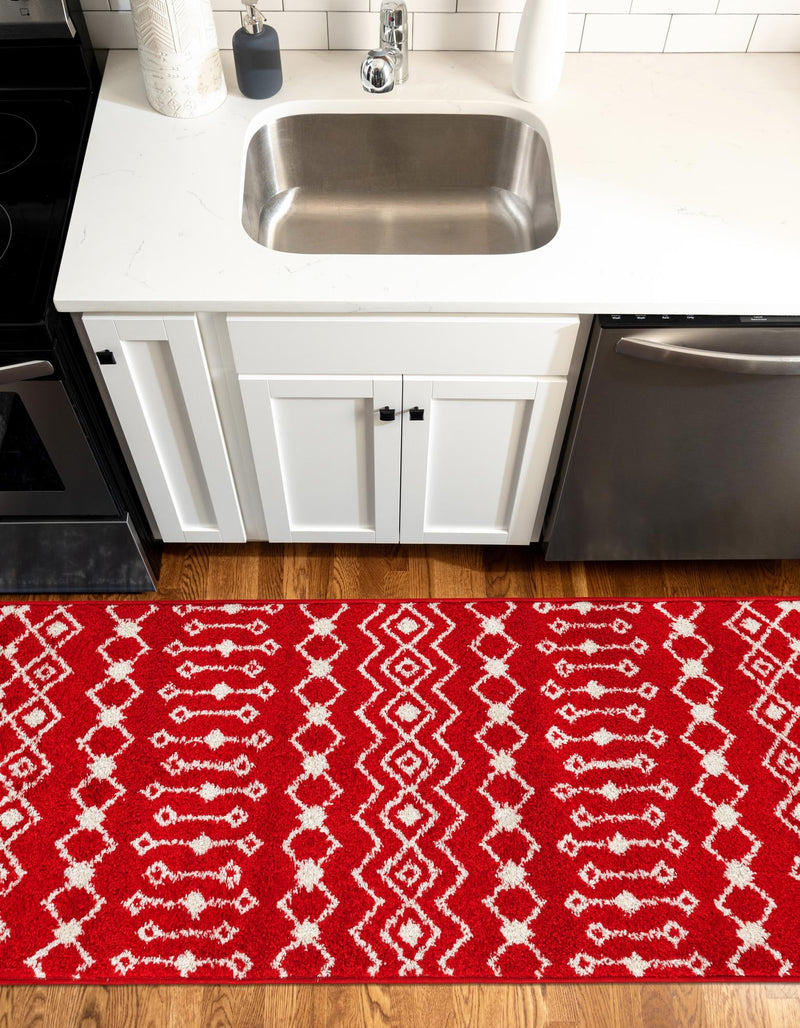 Mediterranean Lattice Collection Area Rug - Santorini (Burgundy Red) Runner Burgundy Red  lifestyle 35