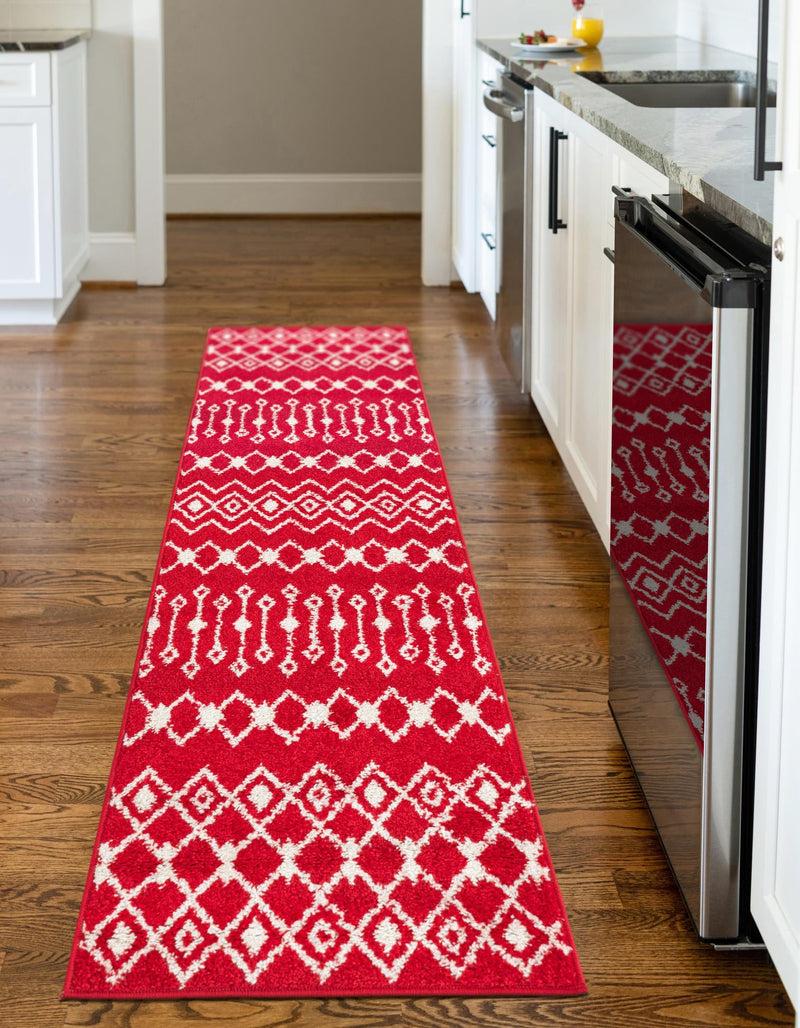 Mediterranean Lattice Collection Area Rug - Santorini (Burgundy Red) Runner Burgundy Red  lifestyle 39