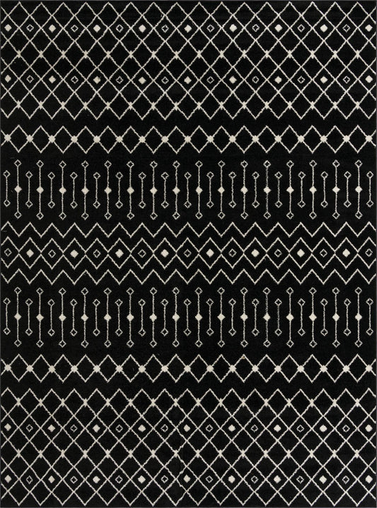 Mediterranean Lattice Collection Area Rug - Santorini (Black and White) Rectangle Black and White Main