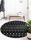 Mediterranean Lattice Collection Area Rug - Santorini (Black and White) Round Black and White  lifestyle 0