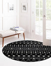 Mediterranean Lattice Collection Area Rug - Santorini (Black and White) Round Black and White  lifestyle 2