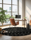 Mediterranean Lattice Collection Area Rug - Santorini (Black and White) Round Black and White  lifestyle 30