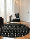 Mediterranean Lattice Collection Area Rug - Santorini (Black and White) Round Black and White  lifestyle 33