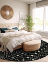 Mediterranean Lattice Collection Area Rug - Santorini (Black and White) Round Black and White  lifestyle 45