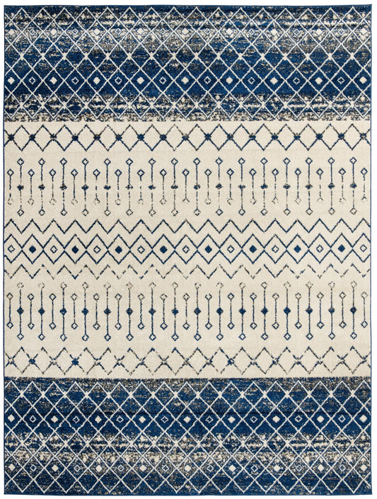 Mediterranean Lattice Collection Area Rug -  Casablanca (Ivory Navy Blue) Rectangle Ivory Navy Blue Main