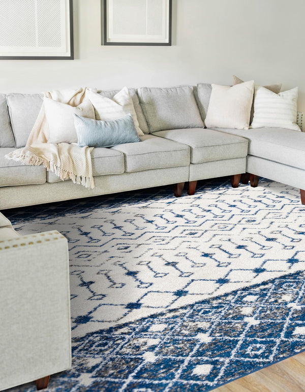 Mediterranean Lattice Collection Area Rug -  Casablanca (Ivory Navy Blue) Rectangle Ivory Navy Blue  lifestyle 9