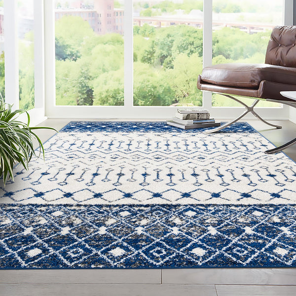 Mediterranean Lattice Collection Area Rug -  Casablanca (Ivory Navy Blue) Rectangle Ivory Navy Blue  lifestyle 24