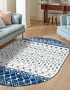 Mediterranean Lattice Collection Area Rug -  Casablanca (Ivory Navy Blue) Oval Ivory Navy Blue  lifestyle 0