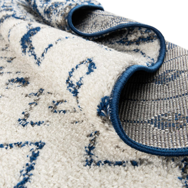 Mediterranean Lattice Collection Area Rug -  Casablanca (Ivory Navy Blue) Round Ivory Navy Blue  lifestyle 11