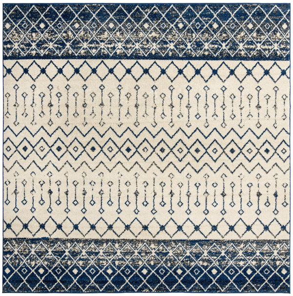 Mediterranean Lattice Collection Area Rug -  Casablanca (Ivory Navy Blue) Square Ivory Navy Blue Main