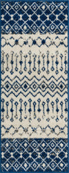 Mediterranean Lattice Collection Area Rug -  Casablanca (Ivory Navy Blue) Runner Ivory Navy Blue Main