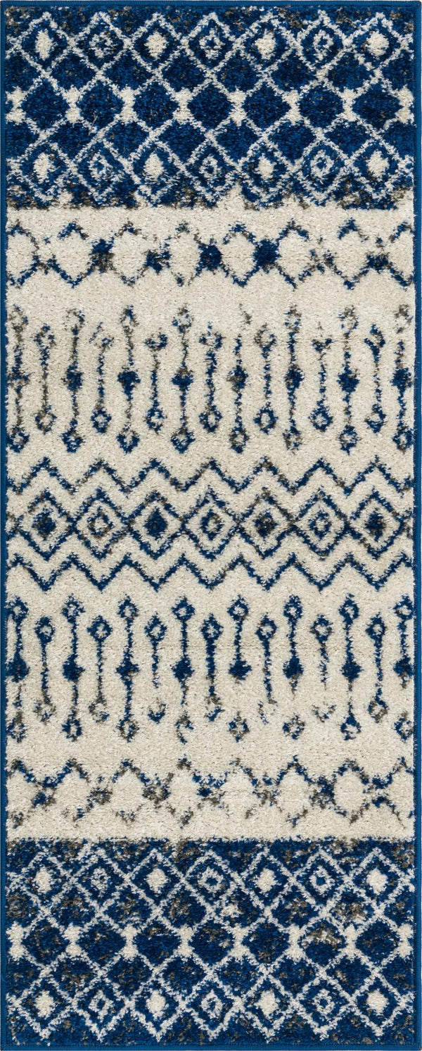 Mediterranean Lattice Collection Area Rug -  Casablanca (Ivory Navy Blue) Runner Ivory Navy Blue Main