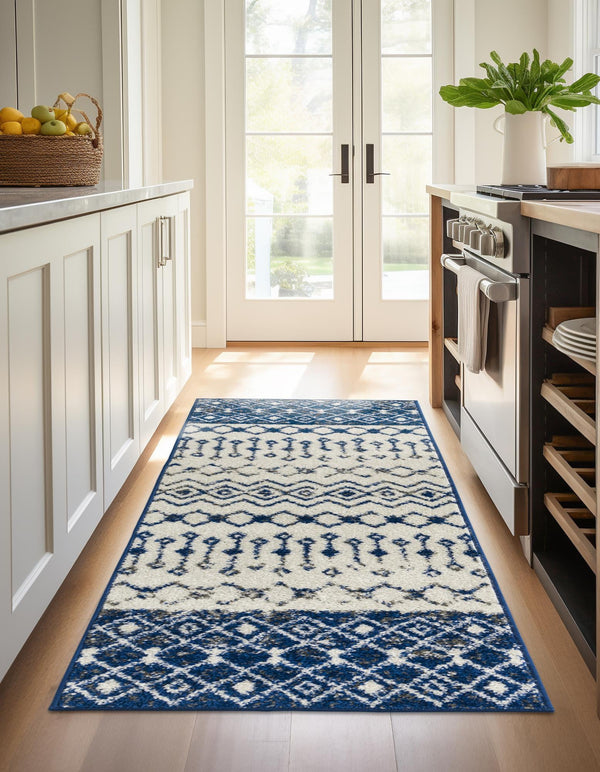 Mediterranean Lattice Collection Area Rug -  Casablanca (Ivory Navy Blue) Runner Ivory Navy Blue  lifestyle 29