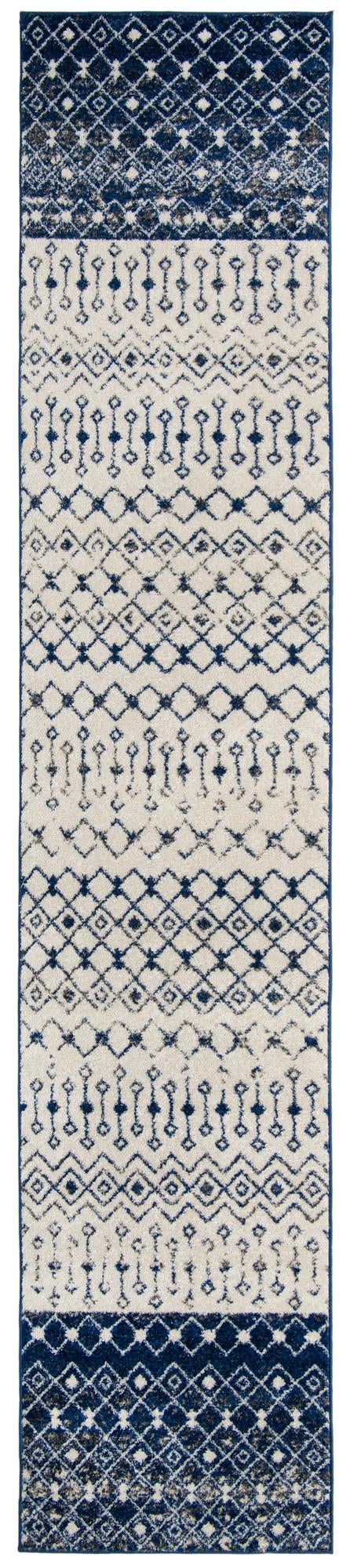 Mediterranean Lattice Collection Area Rug -  Casablanca (Ivory Navy Blue) Runner Ivory and Navy Blue  lifestyle 18