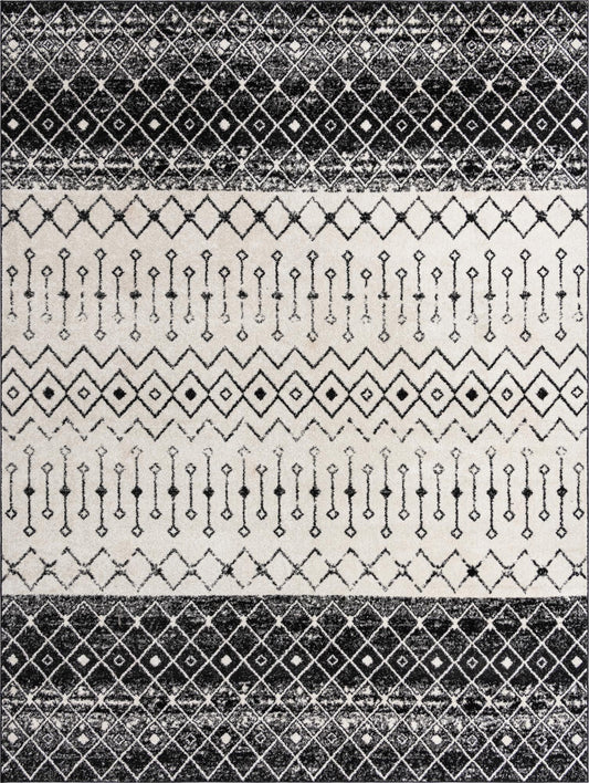 Mediterranean Lattice Collection Area Rug -  Casablanca (Black and White) Rectangle Black and White Main