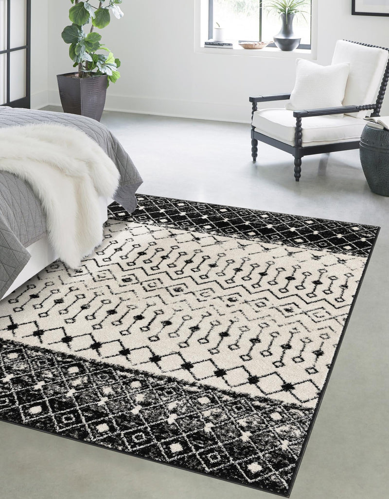 Mediterranean Lattice Collection Area Rug -  Casablanca (Black and White) Rectangle Black and White  lifestyle 0
