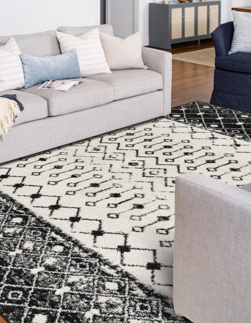 Mediterranean Lattice Collection Area Rug -  Casablanca (Black and White) Rectangle Black and White  lifestyle 2