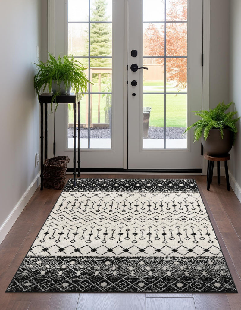 Mediterranean Lattice Collection Area Rug -  Casablanca (Black and White) Rectangle Black and White  lifestyle 4