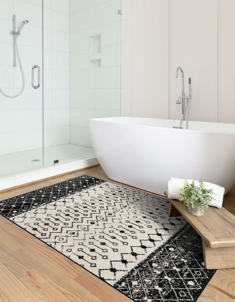Mediterranean Lattice Collection Area Rug -  Casablanca (Black and White) Rectangle Black and White  lifestyle 6