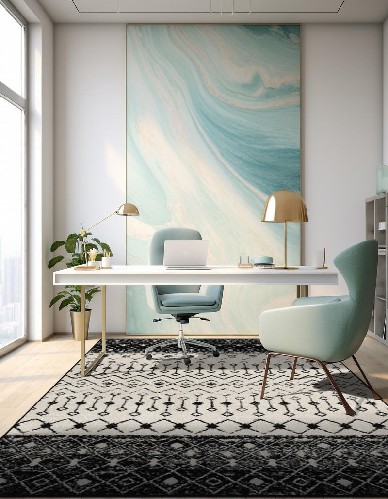 Mediterranean Lattice Collection Area Rug -  Casablanca (Black and White) Rectangle Black and White  lifestyle 10