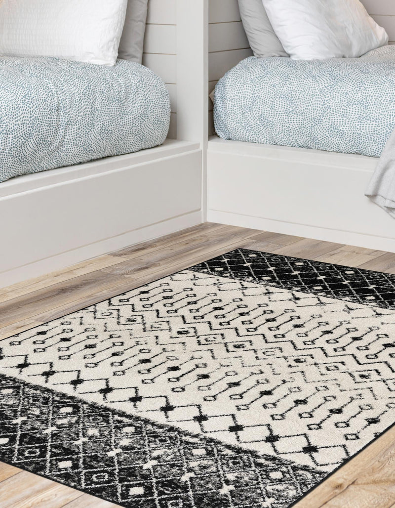 Mediterranean Lattice Collection Area Rug -  Casablanca (Black and White) Rectangle Black and White  lifestyle 11